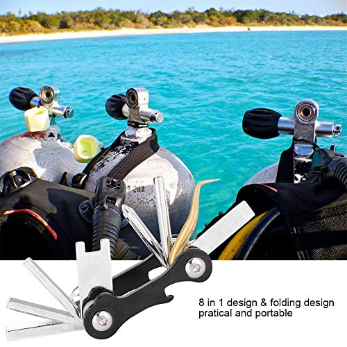 Scuba Multi-Tool,8 in 1 Save a Dive Kit,Mini Metal Diving Dive Tools Repair Set for Repairing Various Diving Equipment Jobs(2.48 * 1.46 * 0.87in)