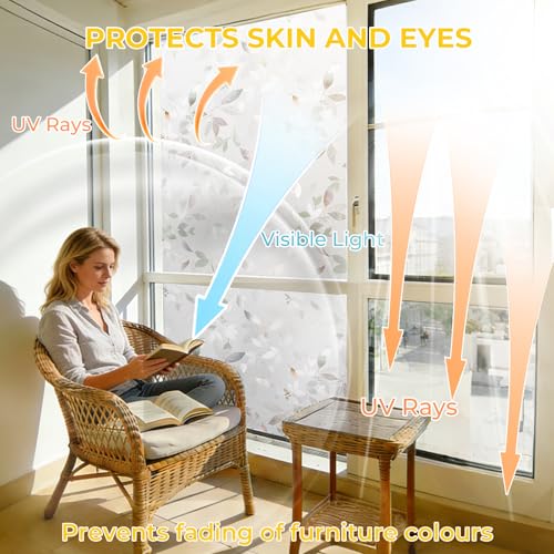 OHTMERU Window Privacy Film Decorative for Front Door, Bathroom Static Cling Stained Glass Sticker Opaque Heat Control UV Blocking Non-Adhesive for Home Windows, Magnolia - color: Magnolia, size: 17.5 x 78.7 inches
