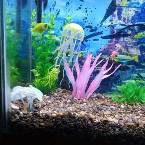 2Pcs Soft Silicone Aquarium Plants Glowing Kelp Fish Tank Plants Decor Artificial Aquarium Plant Decoration Simulation Artificial Water Grass for Fish Tank,Pink,7inch - color: Pink, size: 7inch