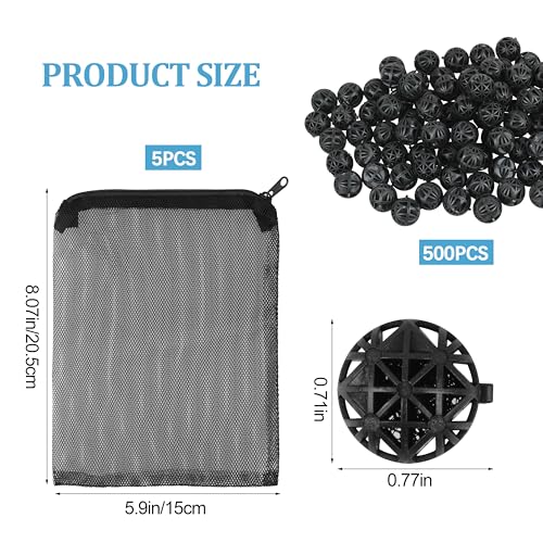 500 Pieces Bio Balls Filter Media Bulk 0.6 Inch Large Bio Balls for Pond & Aquarium Filters Pond Filter Media for Outdoor Ponds（Comes with 5 Black mesh Bags） - size: 0.6 Inch