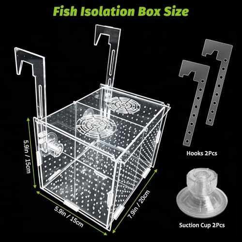 Hamiledyi Acrylic Breeding Isolation Box - Transparent Aquarium Hatchery for Guppy/Shrimp/Small Fish, Safe Nursery Tank with Air Tube & Suction Cups(7.8" × 3.9" × 3.9") - size: M(7.8" 3.9" 3.9")