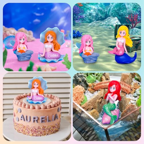 4pcs Miniature Mermaid Figurines, Mini Mermaid for Fairy Garden Accessories, Fish Tank Aquarium Decor, Cake Topper, Wedding Party Supplies, Ocean Animal Theme Decor, DIY Desk Micro Landscape - style: Mermaid