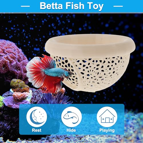 Betta Hideout Cave, Aquarium Floating Betta Hideout, Multi-Functional Betta Fish Hammock, Beige - color: Beige