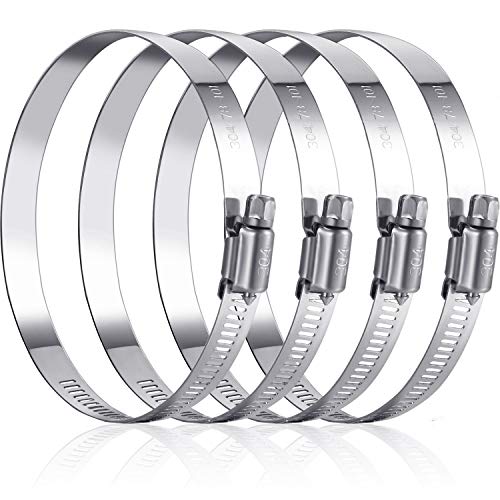 Boao 4 Pieces 4 Inch Adjustable 304 Stainless Steel Duct Clamps Worm Gear Hose Clamp for Pipe, Intercooler, Plumbing, Tube and Fuel Line - size: 4 Inch