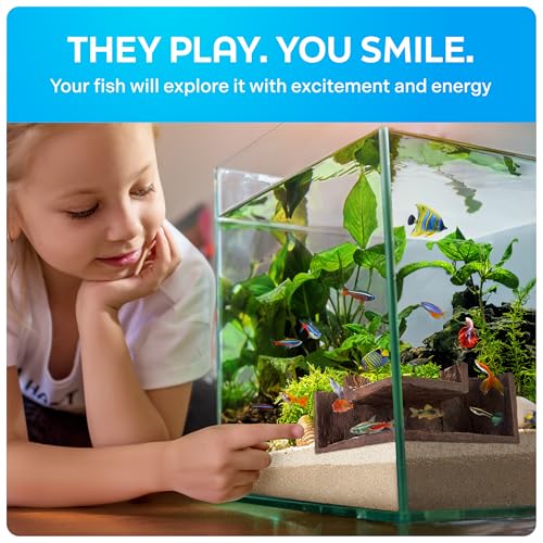 FISHNOSH Aquarium Cave | Natural-Looking Wood-Like BPA-Free Fish Tank Cave for Corners | 5.1” x 2” x 2.7” Fish Hideout for Aquarium | Guppy, Neon Tetra, Corydoras Catfish, Betta Hide | Tank Decor