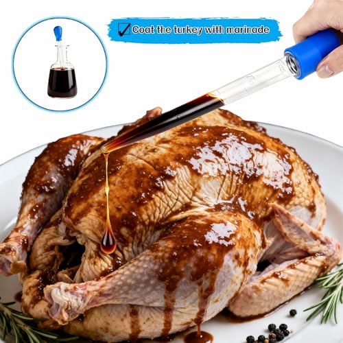 Premium Turkey Baster & Multi-Purpose Syringe, 30ml Heat Resistant Food Baster with Cleaning Brush for Kitchen, Aquarium, Marinade Injector, Basting, Oil Fuel Dispensing (Blue) - color: Blue