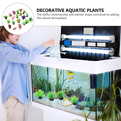 SEWACC 20pcs Artificial Fish Tank Plants Plastic Grass Plants Aquarium Decorations, Simulation Water Grass, Mixed Style, Small Betta Goldfish Turtle Tank Accessories