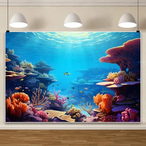 Underwater Aquarium Background 10X8ft Tropical Coral Reef Ocean Scene Under The Sea Theme Decoration Backdrop Kids Birthday Party Baby Shower Portrait Photo Studio Photo Shoot Banner Supplies - color: Ocean-1