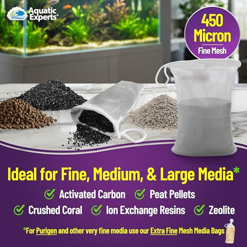 Aquatic Experts Fine Aquarium Media Bag, Durable Drawstring Bags for Fish Tank Filters, 450 Micron Mesh, (Fine, 3"x 8" - 4 Pack) - size: 3” x 8” – 4 pack