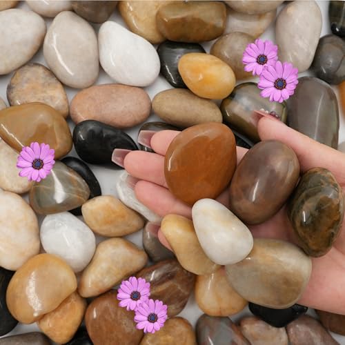NUPICK 45lb Mix River Rocks for Outdoor Landscaping, 1-2 Inch Pebbles for Indoor Plants, Natural Polished Aquarium Gravel, Decorative Rocks for Succulent, Garden, Vases Fillers, Bird Baths - color: Mixed, size: 1-2"-45lb