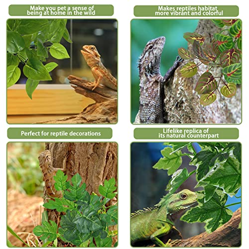 PINVNBY Reptile Terrarium Plants Hanging Artificial Lizards Habitat Climbing Decorations with Suction Cup Pets Tank Fake Green Plastic Ornament for Amphibians Bearded Dragons 6PCS…
