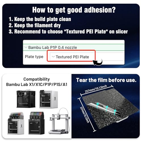 JUUPINE 3D Printer Build Plate for Bambu Lab X2D/X1/X1C/X1E/P1P/P1S/P2S/A1 3D Printer,Diamond PEO+Carbon Fiber PET Surface 257x257mm Spring Steel Plate,Double Sided Flexible Sheet Heatingbed Platform. - color: PEO+PET, size: For X2D/P2S/ X1/X1C/X1E/P1P/P1