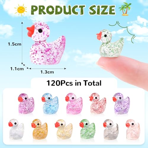 TINKRSTUFF 120PCS Mini Resin Animals Cute Colorful Glitter Tiny Ducks, Miniature Resin Figures to Hide, Little Animal Accessories Bulk for Topper Garden Dollhouse Landscape Aquarium Ornament DIY Craft - color: Colorful Glitter Ducks-120pcs