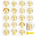 Peacoblue 18 Sheets Rub on Transfers for Crafts, Golden Tree of Life 3.6"x3.9" UV DTF Cup Wraps Waterproof Cold Transfers Stickers for Wood Glass Metal Cup Tumblers Mirrors Mugs Home Decor - style: Golden Tree of Life