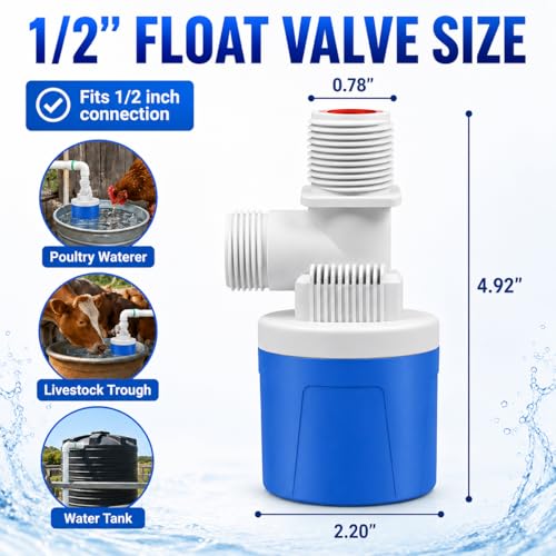 2PCS Water Float Valve, 1/2" Top Inlet Automatic Water Level Control Valve,Shut Off Valves for Water Tank, Pool, Livestock Troughs - size: 1/2'' --2 Pcs