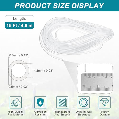 uxcell Clear PVC Tubing, 2mm ID x 3mm OD - 15ft PVC Tube Lightweight Vinyl Hose, Transparent Flexible Plastic Water Tubing for Air Oil Water Transfer Aquarium Irrigation - size: 2mm ID x 3mm OD