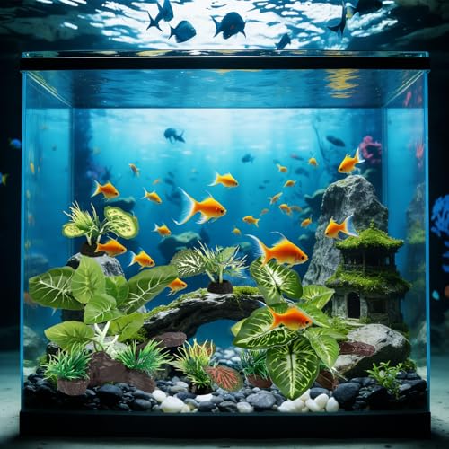 5 Pack Green Aquarium Plants Decor with Driftwood, Artificial Silk Plants Set for Betta Fish Tank, Plastic Plants for Aquarium Decorations - color: Green D
