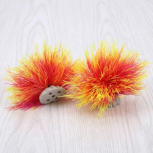 Telooco 3 Pack Aquarium Plants Plastic Realistic Fish Tank Plants with Weighted Base Small Round Aquarium Decor for Betta Tanks Aquascaping Reptile Terrariums (Pink and Yellow) - color: Pink and Yellow
