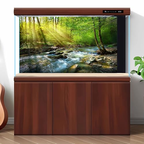 Forest Aquarium Background Flowing Stream Sunbeams Fish Tank Background Lush Green Trees Fantastic Natural View Reptile Tank Backgrounds Deep Rainforest Jungle Reptile Enclosure Backgrounds 24x12in - color: Green_Orange, size: 24(W)x12(H)inches/ 60(W)*30c