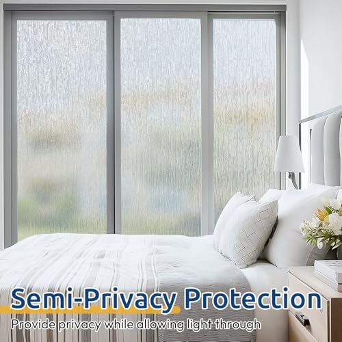 rabbitgoo Window Privacy Film Frosted Glass Clings, Decorative Sun UV Blocking Static Cling Window Covering, Removable Frosting Sticker for Home, Rain Silk, 11.8 x 78.7 Inches - color: Rain Silk, size: 11.8" x 78.7"