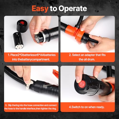 Portable Battery Powered Pump, Fuel Transfer Pump Battery Powered with 3 Adapters, Electric Siphon Pump for Gas, Fuel, Diesel, Water Transfer, Multi-Use Siphon Fuel Transfer Pump