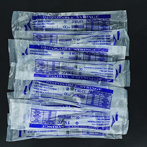 20 Pack 5ml Industrial Sterile Syringes with 22Ga 1.2 Inch, Plastic Disposable Syringe for Scientific Labs, Liquids Refilling and Measuring
