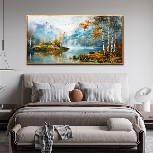 ZUITINGHUA Wood Framed Canvas Wall Art For Living Room Large Wall Decor For Office Bedroom Decorations Lake View Pictures Tree Forest Painting Artwork Room Wall Mural Aesthetic Home Decor 30x60 In - color: Lake View Wood Framed, size: 60"L x 30"W