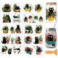 arricraft 10 Sheets UV DTF Cup Wrap for 16OZ Glass, Black Cat and Potted Plant Rub on Decals PVC Transfer Stickers for DIY Cups Wood Funiture 24x11cm/9.4x4.3inch - style: Black Cat and Potted Plant Theme