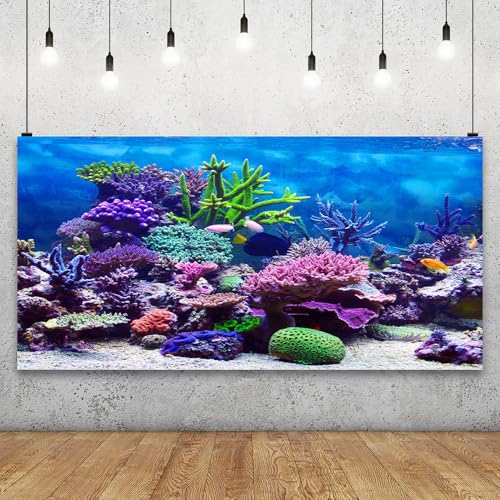 20x10ft Under The Sea Backdrop Underwater Seascape Coral and Fish Aquarium Large Photography Background Marin Ocean Diving Atoll Reef Summer Birthday Adult Portrait Photoshoot Studio Props - size: 20x10ft