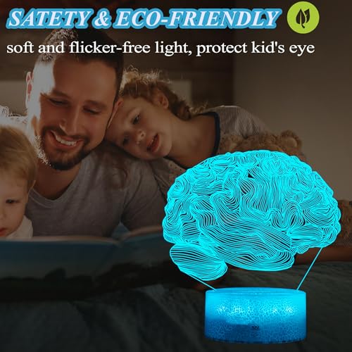 Neurology Gifts, 3D Brain Illusion Lamp, Night Light with16 Colors Changing, Remote Control, Timer, Dimmable, Kids Room Decoration, Xmas Brain Model Gifts - color: Brain