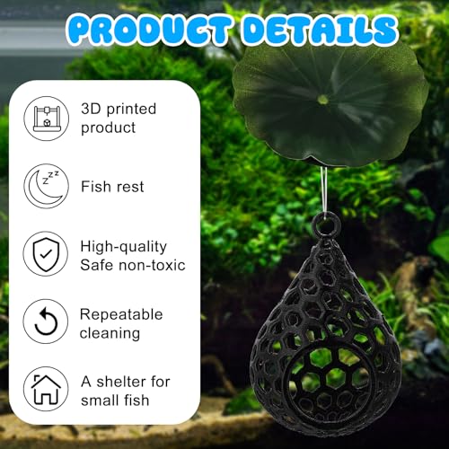 Floating Betta Leaf Hammock with Lily Pad – 3D Printed PLA Aquarium Pod Cave – Resting Hideaway for Betta Fish & Shrimp – Calm Floating Shelter – Black Pod with Green Plastic Water Lily - style: Lotus Leaf