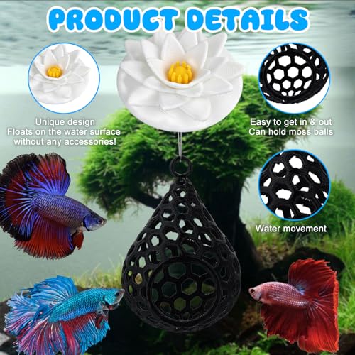 Betta Hammock with Lotus Flower – 3D Printed Floating Rest Pod – Calming Fish Hideout for Betta & Shrimp – PLA Eco-Friendly Aquarium Decor – Suspended Cave Shelter - style: Lotus Flower