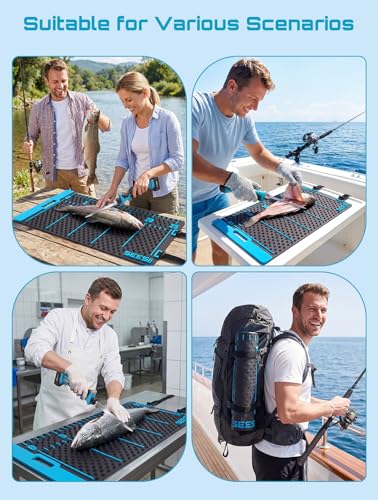 Seesii Fish Fillet Mat with 25" Integrated Ruler, Portable Anti-slip Cutting Board, Easy to Clean for Outdoor Fishing, Filleting