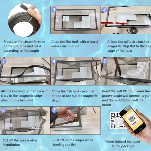 7.5 FT DIY Magnetic Fish Aquarium Anti-Jumping Net Cover, Mesh Screen Netting for Top Cover, Lid Prevents Reptiles from Jumping Out