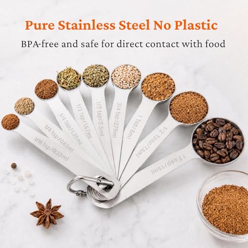 9PCS Measuring Spoons Set Stainless 1 tbsp, 1/2 tbsp, and 1-1/16tsp Steel Measuring Spoons for Cooking Baking Spice Jars and Liquid Ingredients - size: 9 Pcs