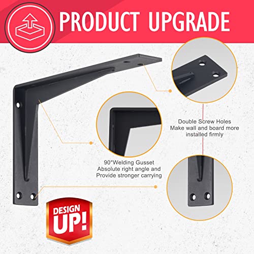 CLT 6" Black Shelf Bracket, 1/5" Thick Heavy Duty Corner Brace, Max Load 220 lbs, Industrial Farmhouse Right Angle Bracket for Tables, Benches & DIY Projects, Pack of 4 - size: 6 Inch, style: Black L Gusset