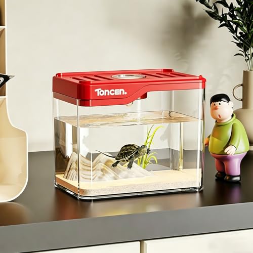 Mini Desktop Betta Aquarium, 1.7 Gallon Clear Fish Tank with Cover, Lightweight Portable Aquatic Tank, Small Breeding Habitat, Modern Decorative Ornament for Home Office Desk Use - color: White, size: Without a light