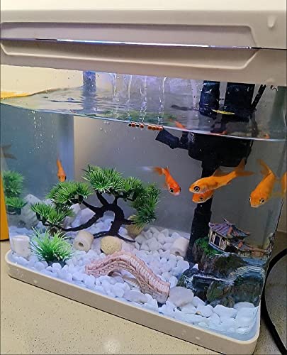 AWXZOM Small Japanese Fish Tank Decorations Set, Suitable for Aquariums up to 5 Gallon or Fish Bowl, Includes Small Decorations Artificial Plastic Plants Fish Tank House