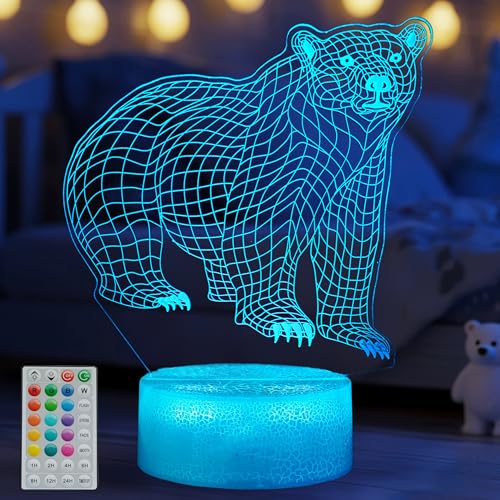 Polar Bear Night Light, 3D Illusion Lamp, RGB16 Colors Changing, Remote Control, Dimmable, Kids Room Decoration, Xmas Bear Gifts - color: Bear