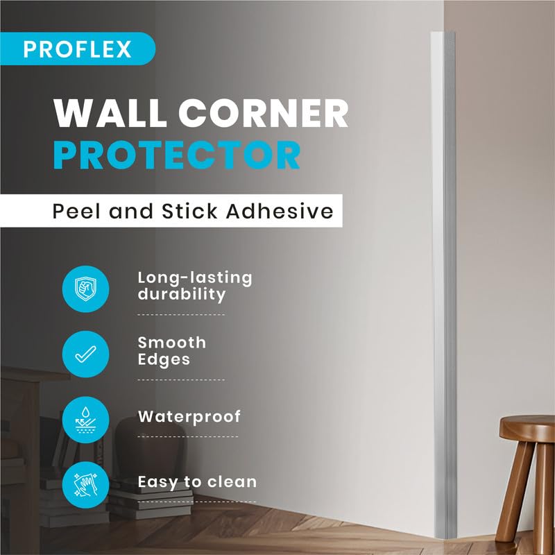 Proflex Wall Corner Protector - Brushed Aluminum 1-1/2 inch x 36 inch - Pack of 6 - Self Adhesive Corner Guards for Walls Edge Protection – Easy to Apply – No Tools Needed - color: Brushed Aluminum, size: 1-1/2 x 36 In - (6PCS)