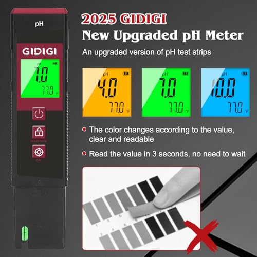Digital pH Meter High Accuracy UL-Certified Water Tester with 6 Packs Calibration Powders Color LCD Backlit Display with pH Test Strip for Pools Hydroponics Aquariums Hot Tubs Drinking Water - color: Black