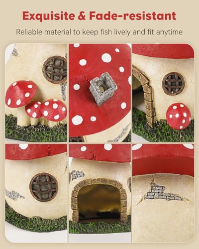 Uniclife Aquarium Mushroom House Fish Tank Decoration Resin Mushroom Cottage Ornament for Fish Tank Landscape Aquarium Hideout Hideaway Spawning Cave Decor for Shrimp Betta Goldfish and Reptiles - color: Resin Large Mushroom