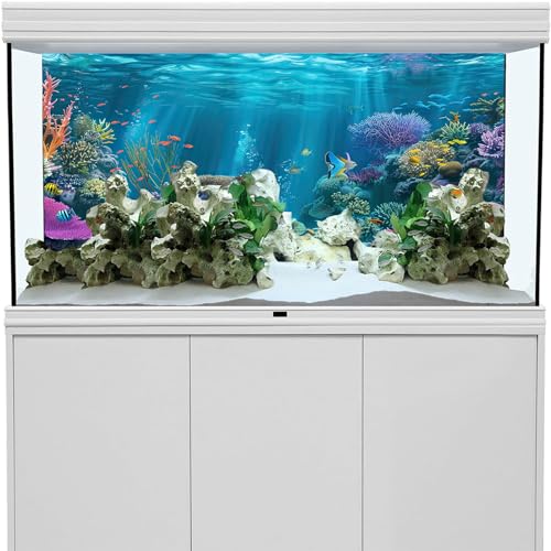 iTapnoom Ocean Floor Aquarium Background, Underwater Tropical Fish Coral Reef Aquatic Nature Plant Fish Tank Backdrop Decor, Polyester Fabric with 6 EVA Double-Sided Tapes 36x18 inches/90x45cm - color: Blue, size: 36"L x 18"W