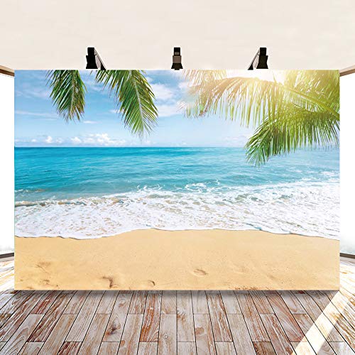 Leowefowa 8x6ft Sea Beach Backdrop Seaside Sand Beach Sea Wave Tropical Palm Leaf Photography Backdrops for Photo Shoots Holiday Party Adult Personal Portrait Photo Background Studio Props - size: 8x6ft