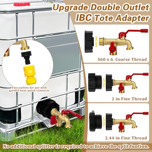 IBC Tote Hose Adapter Dual Outlet Faucets 275-330 Gallon IBC Tote Water Tank Fittings,3/4''NPT to Double 3/4''GHT Outlet Brass Garden Hose Valve with 3 Adapter,Apply to IBC Containers, Ton Barrels - color: Dual Outlet valve