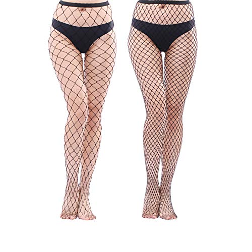 EVERSWE High Waist Fishnet Tights, Thigh High Suspender Stockings - color: Black Mesh 2 Pairs, size: Large-X-Large