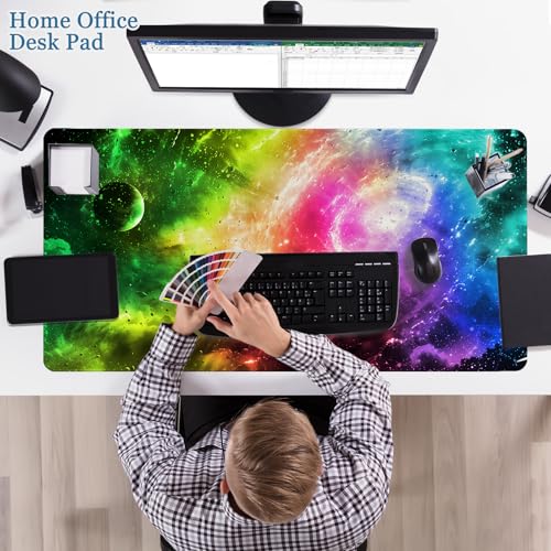 Desk Pad, Desk Matt for Desktop, Extended XXL Large Gaming Mouse Pad for Desk, Anti-Slip Keyboard Mouse Mat with Stitched Edges, Keyboard Mouse Mat for Computer, Work, Office, Gaming, Aurora - color: Spiral Galaxy, size: 31.5" x 15.7"