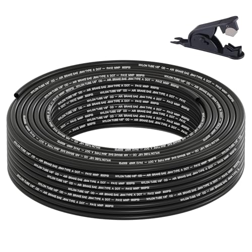100FT 1/8 DOT Air Line SAE J844 PA12 Nylon Air Hose with Cutter 1/8” OD Pneumatic Tubing DOT Approved 1/8 Air Brake Hose for Air Suspension Kit Truck Trailer Brake System & Fluid Transfer 30.5m - size: 1/8" OD 100FT