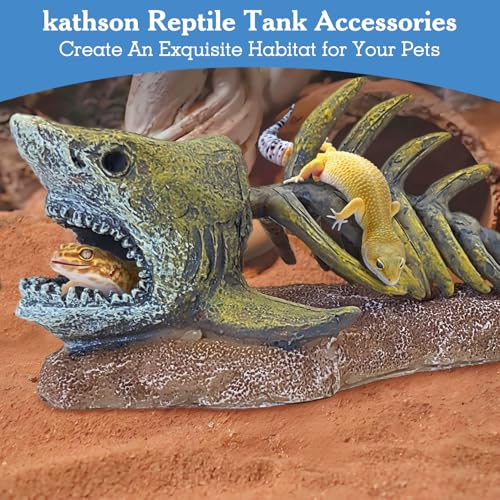 kathson Fish Tank Decorations Resin Shark Skeleton Aquarium Decor Reptile Tank Accessories Ornament Fish Bone Hideout for Shrimp Lizards Geckos Spiders - style: Shark Skeleton