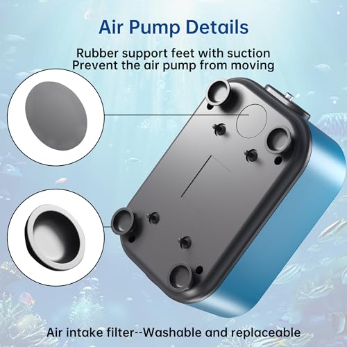Aquarium Air Pump with Adjustable Double Outlet air Stone Bubbler for Fish Tank, Silent Fish Tank Aerator with Accessories, 2.5W/5W/8W/12W for Up to 300 Gallon Tank - style: 5W(Up to 60-100 gallon tank)